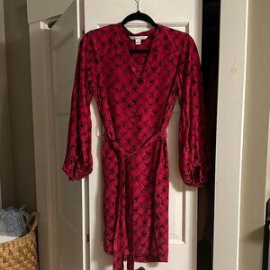 DVF Silk Tie-Waist Dress in Alligator Pink Dahlia - Sz 2